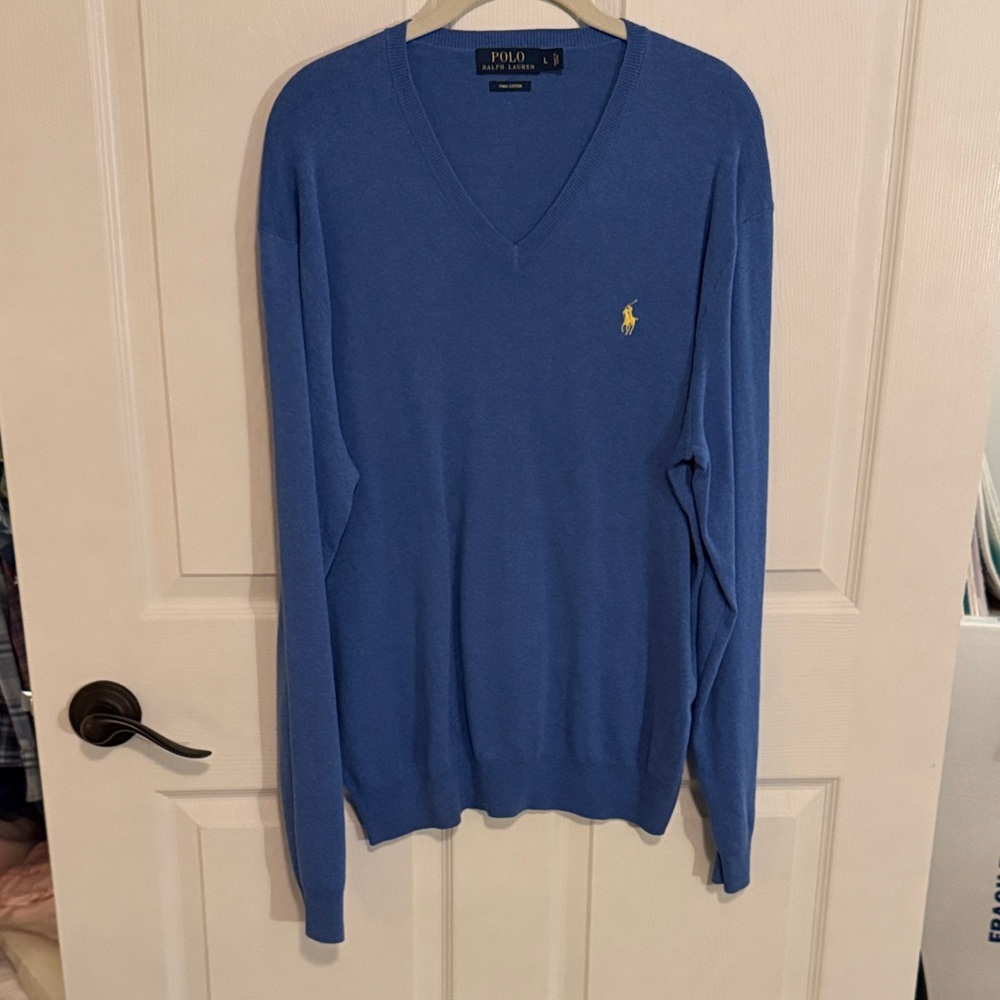 Polo by Ralph Lauren Men's Classic Blue V-Neck Sweater